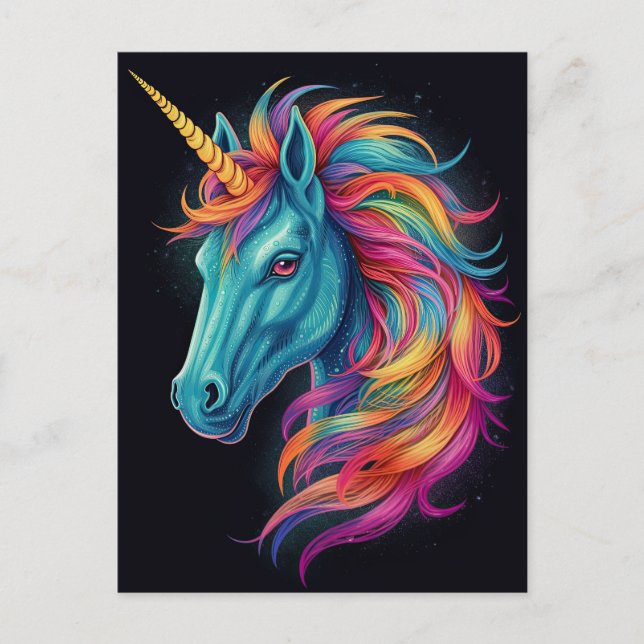 Fantasy Colourful Rainbow Unicorn Postcard (Front)
