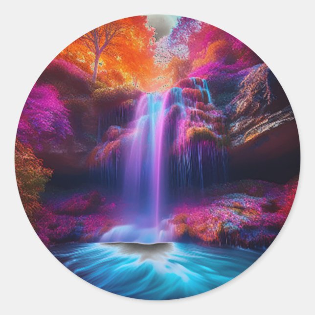 Fantasy Colourful Waterfall Classic Round Sticker (Front)