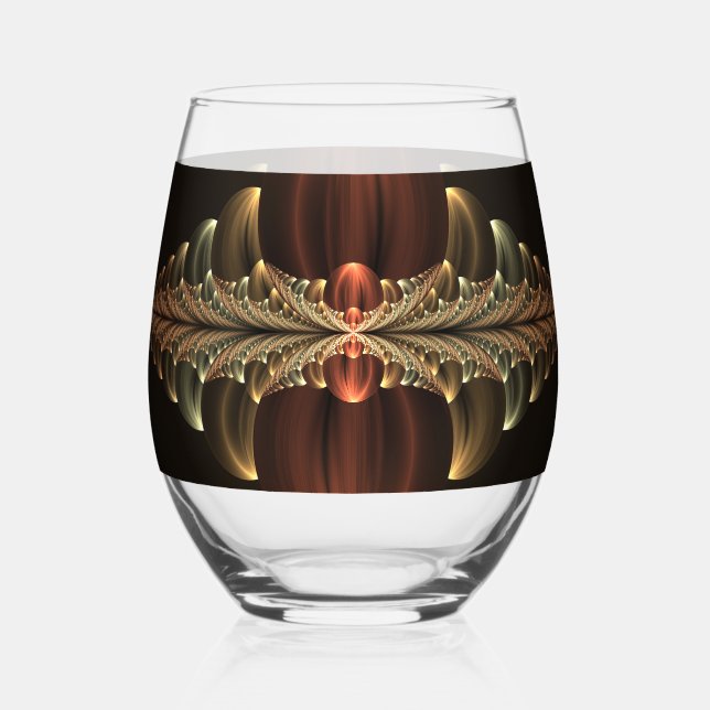 Fantasy Construction Shiny Abstract Fractal Art Stemless Wine Glass (Front)