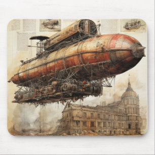 Fantasy Copper Airship Above a Magical City Mouse Pad