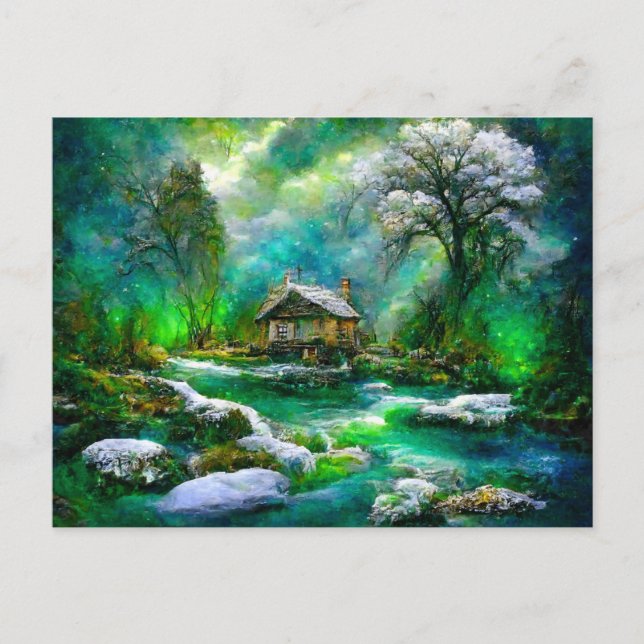Fantasy cottage in spring. melting postcard (Front)
