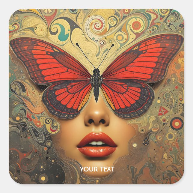 Fantasy Cute Abstract Butterflies Eyes Square Sticker (Front)