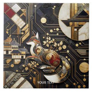 Fantasy Cute Abstract Fox Art Tile