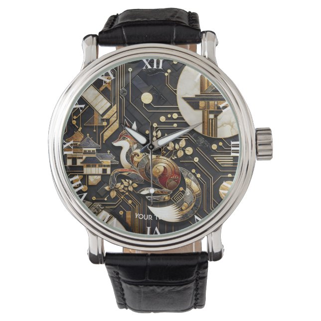 Fantasy Cute Abstract Fox Art Watch (Front)