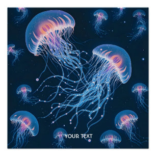 Fantasy Cute Abstract Jellyfish Underwater Poster