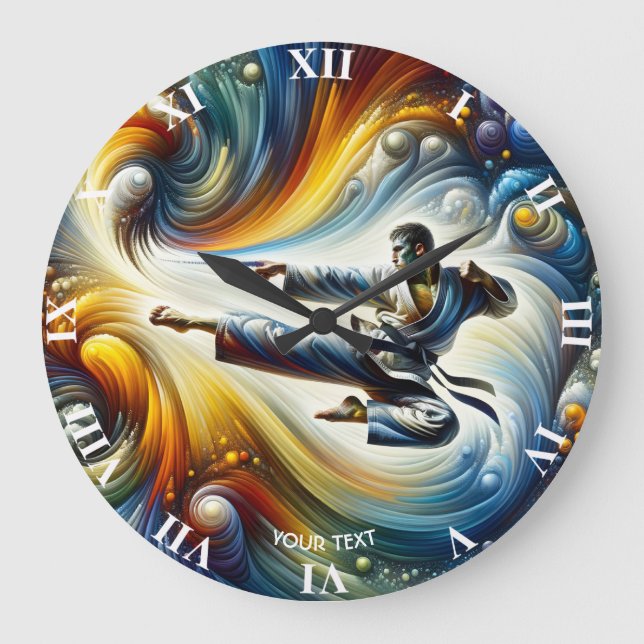 Fantasy Cute Abstract Karate Drawing Large Clock (Front)
