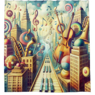 Fantasy Cute Abstract Music City Shower Curtain