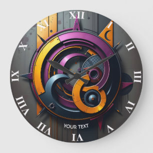 Fantasy Cute  Abstract Orange Purple Large Clock