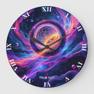 Fantasy Cute Abstract Space Stars Large Clock