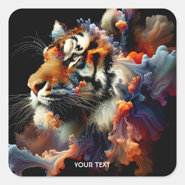 Fantasy Cute Abstract Tiger Head Square Sticker (Front)