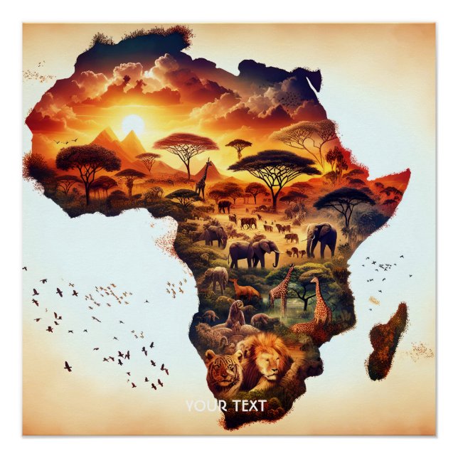 Fantasy Cute Africa Animals Map Poster (Front)