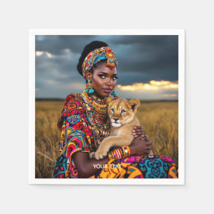 Fantasy Cute African Woman Lion Napkin