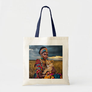 Fantasy Cute African Woman Lion Tote Bag