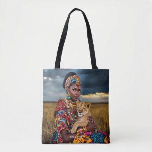 Fantasy Cute African Woman Lion Tote Bag