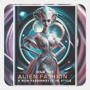 Fantasy Cute Alien Fashion Magazine Square Sticker