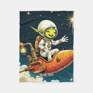Fantasy Cute Alien Space Ship Fleece Blanket