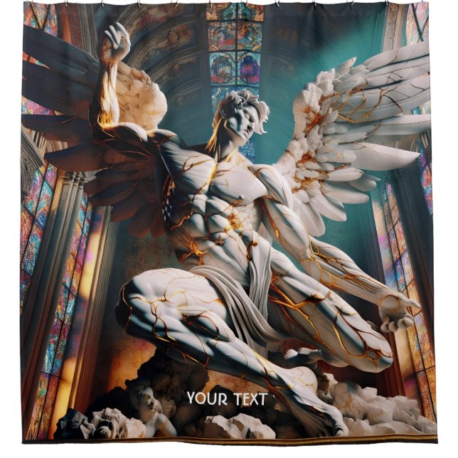 Fantasy Cute Angel Marble Church Shower Curtain (Front)