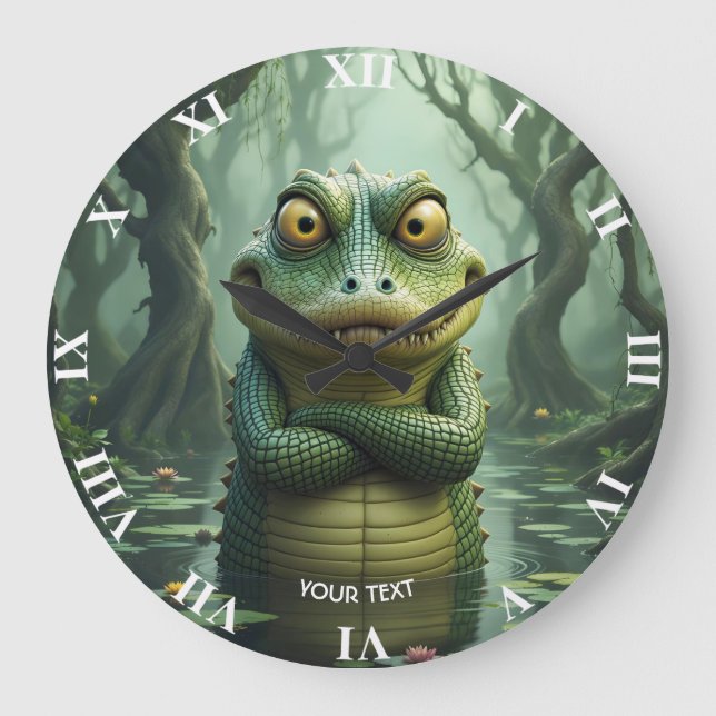 Fantasy Cute  Angry Crocodile Trees Large Clock (Front)