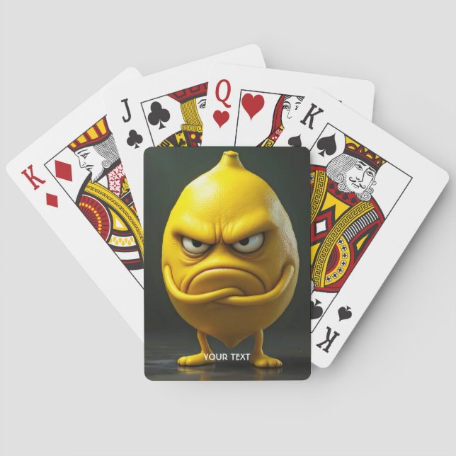 Fantasy Cute Angry Looking Lemon Playing Cards (Back)