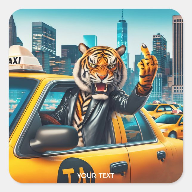 Fantasy Cute Angry Tiger Taxi Square Sticker (Front)