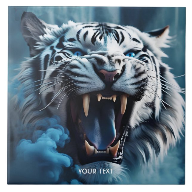Fantasy Cute Angry White Tiger Tile (Front)