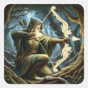 Fantasy Cute Archer Bow Arrow Square Sticker