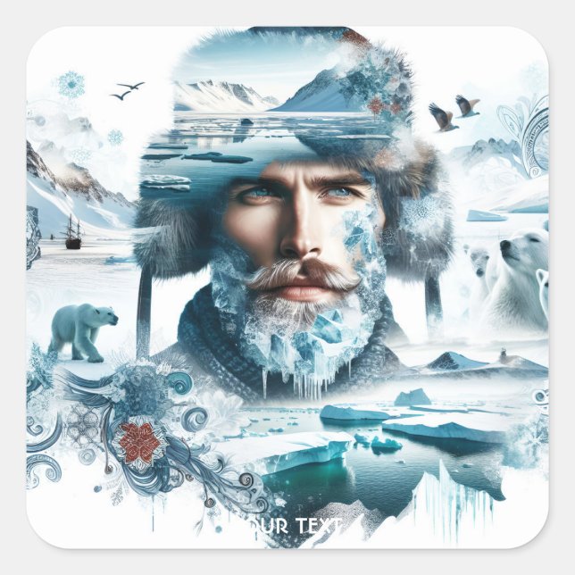 Fantasy Cute Arctic Adventurer Snow Square Sticker (Front)