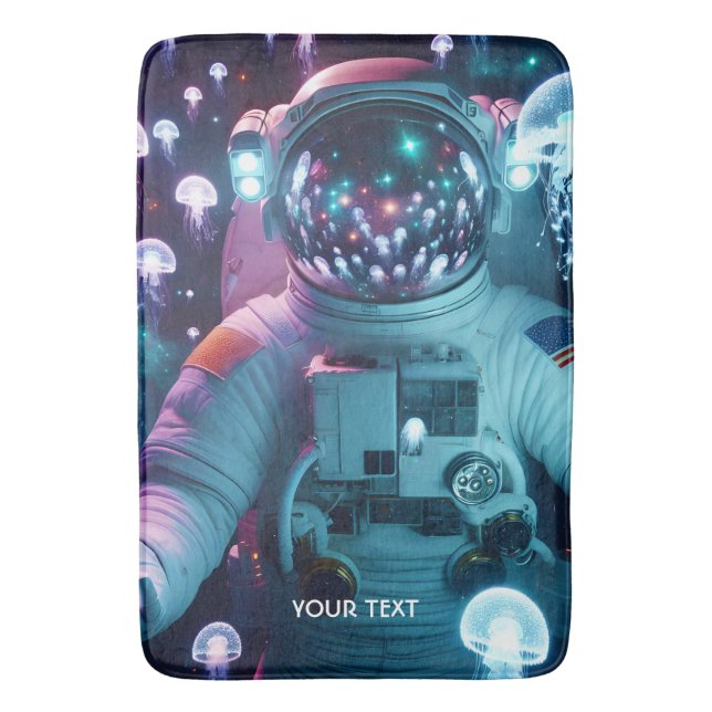 Fantasy Cute  Astronaut Jellyfish Space Bath Mat (Front Vertical)