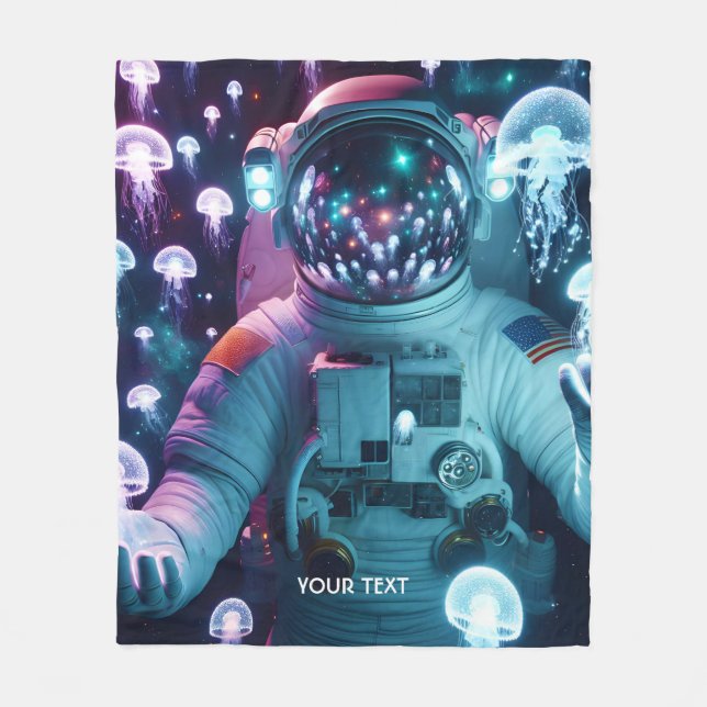 Fantasy Cute  Astronaut Jellyfish Space Fleece Blanket (Front)