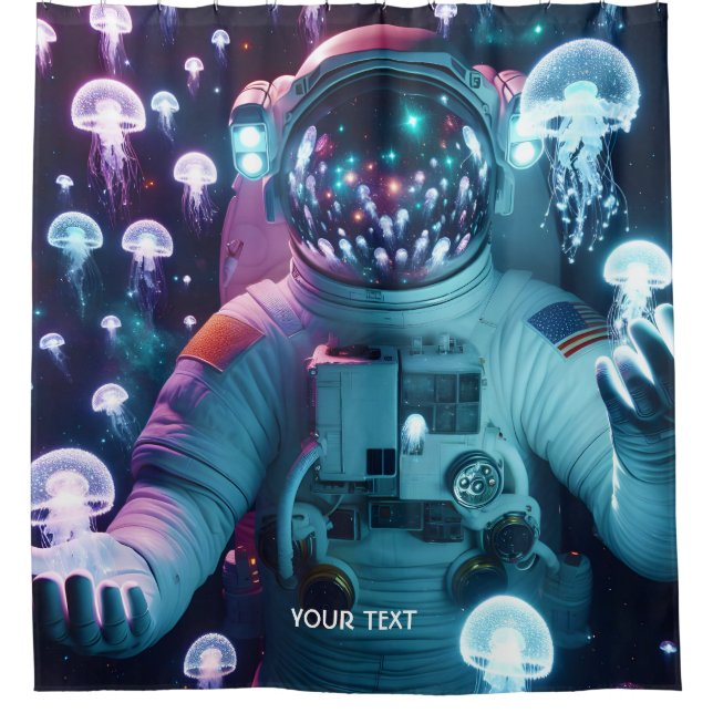 Fantasy Cute  Astronaut Jellyfish Space Shower Curtain (Front)