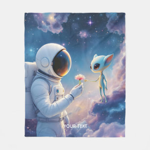 Fantasy Cute Astronaut Space Flower Fleece Blanket
