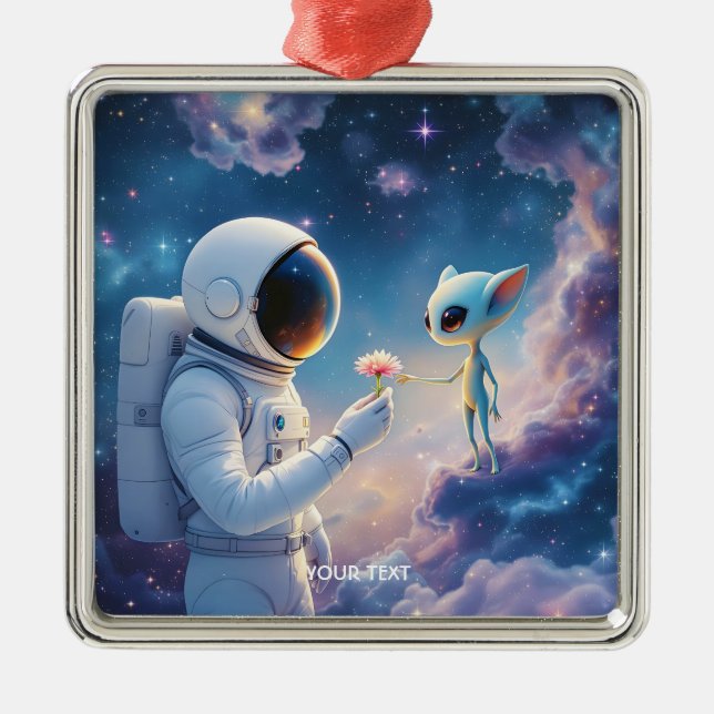 Fantasy Cute Astronaut Space Flower Metal Tree Decoration (Front)