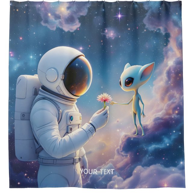 Fantasy Cute Astronaut Space Flower Shower Curtain (Front)