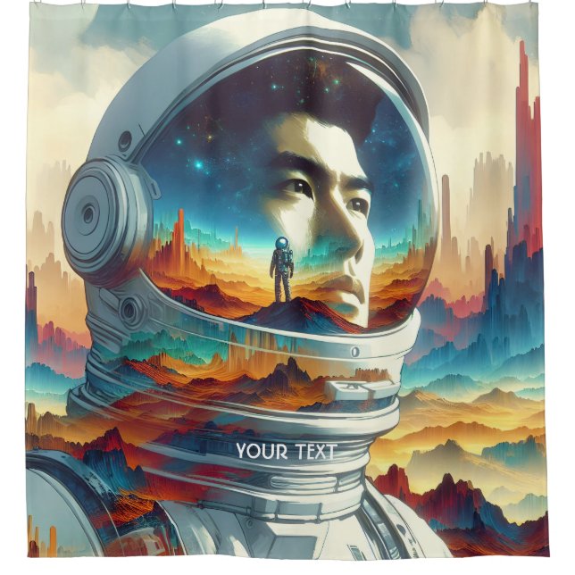 Fantasy Cute Astronaut Space Planet. Shower Curtain (Front)