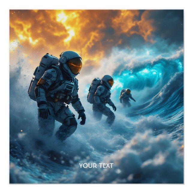 Fantasy Cute Astronauts Storm Sea Poster (Front)