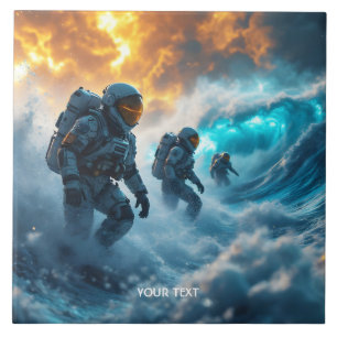 Fantasy Cute Astronauts Storm Sea Tile