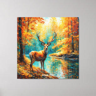 Fantasy Cute Autumn Deer Trees Canvas Print