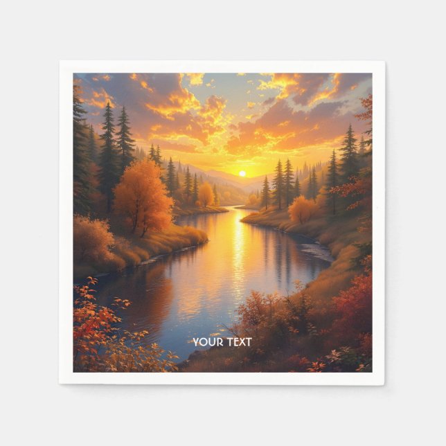 Fantasy Cute Autumn Sunset Landscape Napkin (Front)