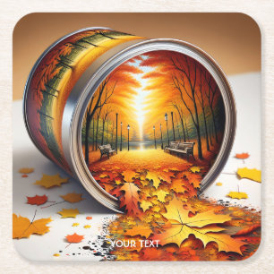 Fantasy Cute Autumn Tin Forest Square Paper Coaster