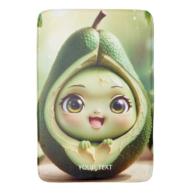 Fantasy Cute Avocado Smile Eyes Bath Mat (Front Vertical)