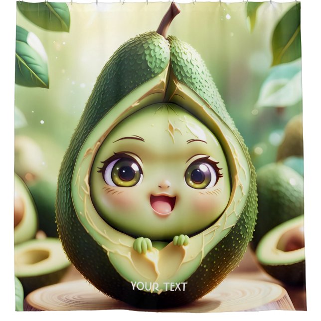 Fantasy Cute Avocado Smile Eyes Shower Curtain (Front)