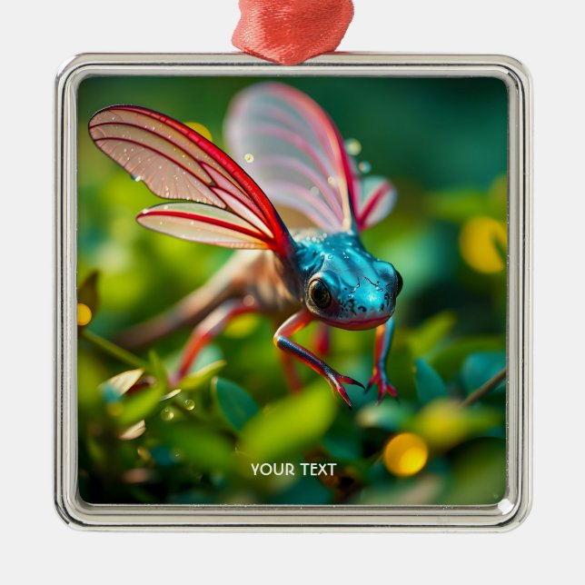 Fantasy Cute Axolotl With Wings Metal Tree Decoration (Front)