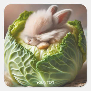 Fantasy Cute Baby Bunny Cabbage Square Sticker