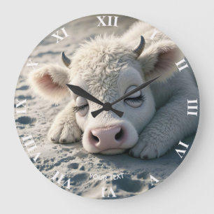Fantasy Cute Baby Cow Sleeping Large Clock