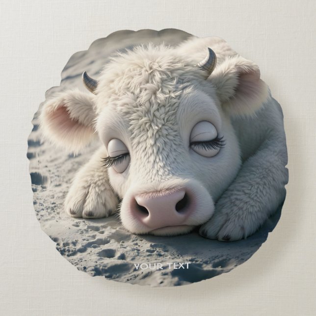 Fantasy Cute  Baby Cow Sleeping Round Cushion (Front)