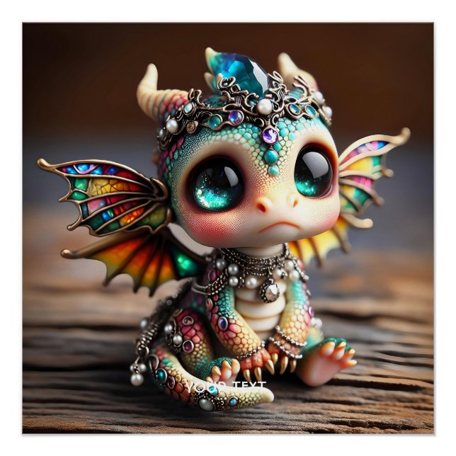 Fantasy Cute Baby Dragon Glass Poster (Front)