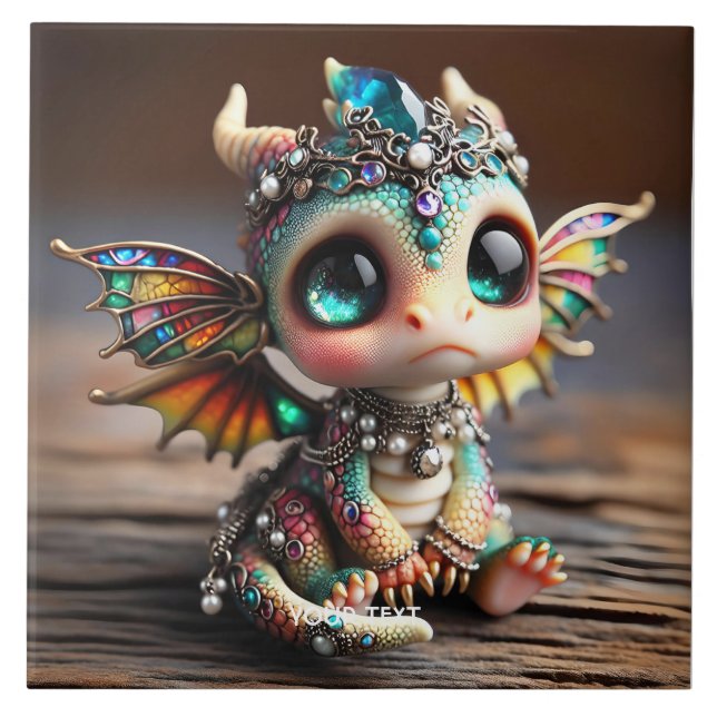 Fantasy Cute Baby Dragon Glass Tile (Front)