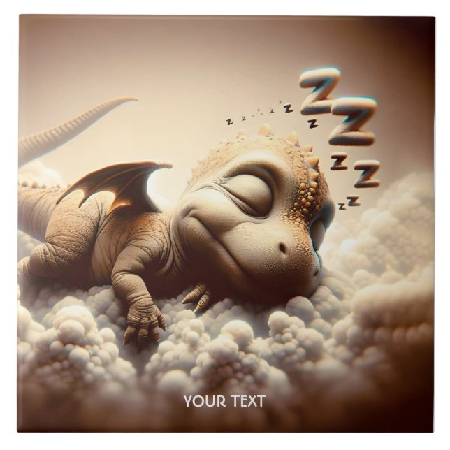 Fantasy Cute Baby Dragon Sleeping Tile (Front)