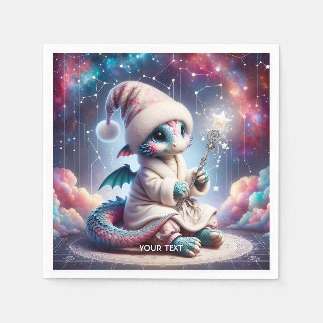 Fantasy Cute Baby Dragon Staff Napkin (Front)