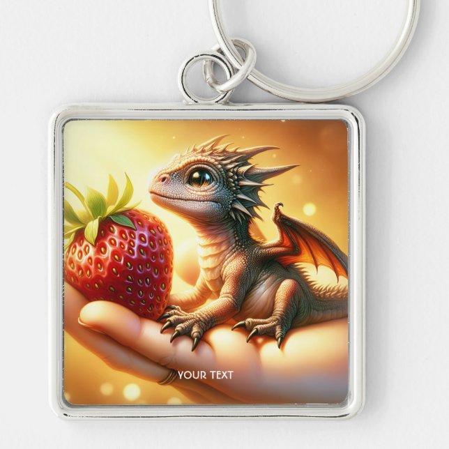 Fantasy Cute  Baby Dragon Strawberry Key Ring (Front)
